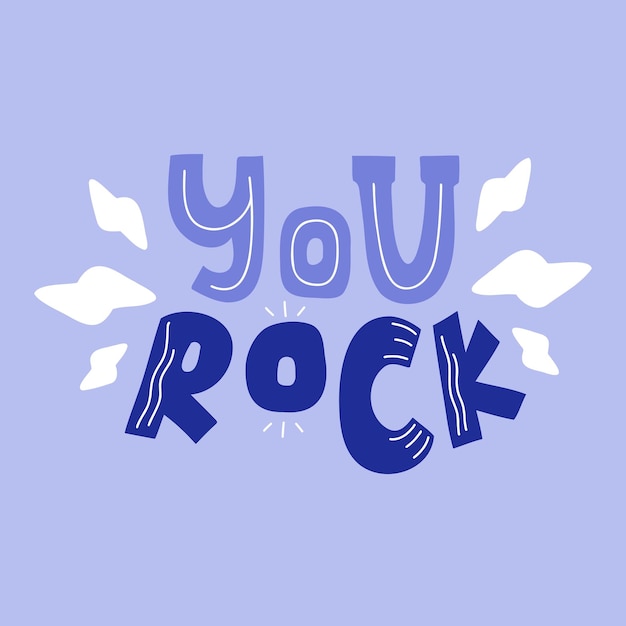 Vector blue hand drawn lettering you rock with white lightning