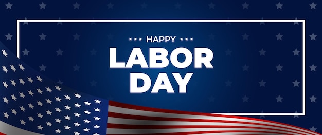 Blue happy labor day banner with american flag elements