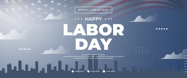 Vector blue happy labor day banner with american flag elements