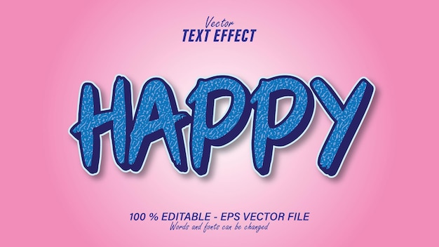 ピンクの背景の eps ファイルで編集可能な青いハッピー テキスト効果