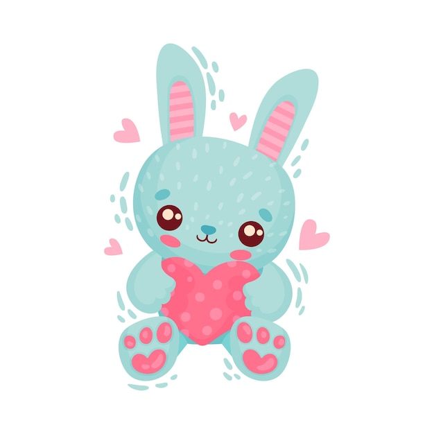 Blue Hare Holding Heart as Saint Valentine Day Symbol Vector Illustration