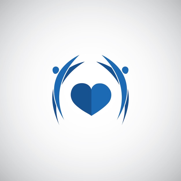 Vector blue heart care logo on white background