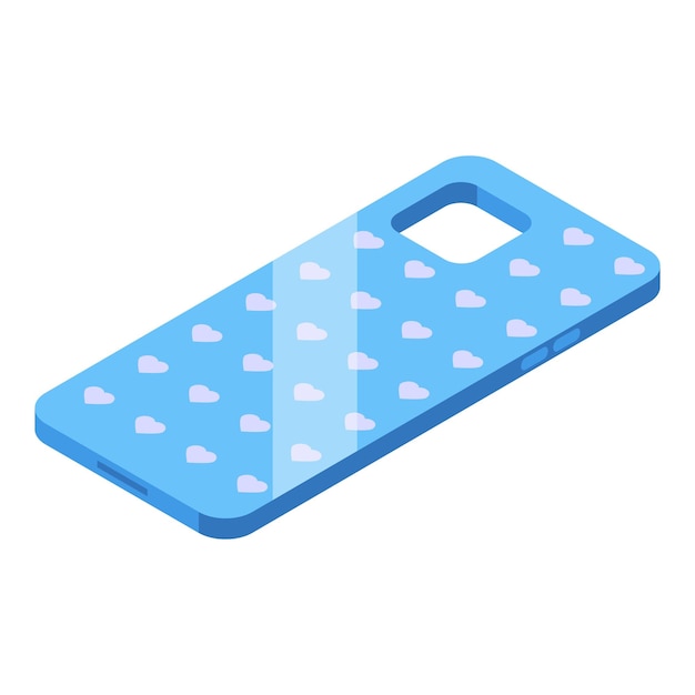 Blue heart case icon isometric vector phone cover hard line