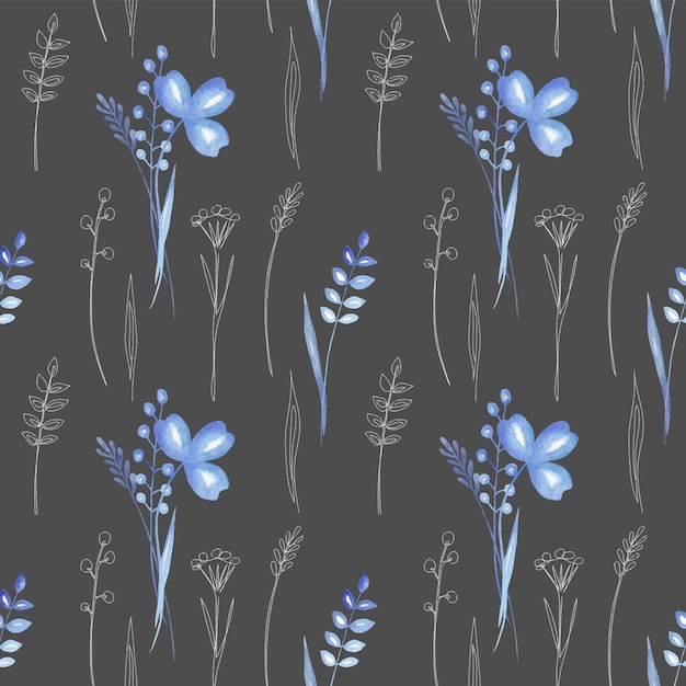 Blue herbs Seamless pattern