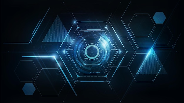 Vector blue hexagon abstract futuristic electronic circuit technology background concept