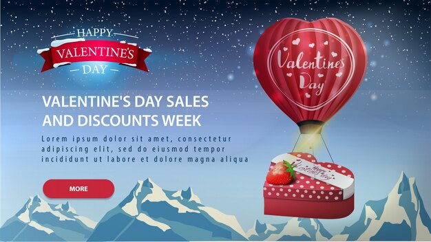 Blue horizontal Valentine's Day discount banner 