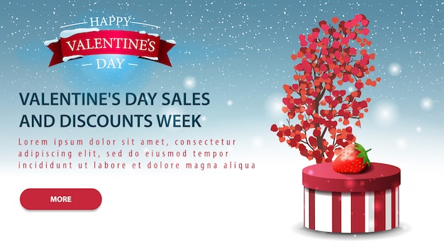 Vector blue horizontal valentine's day discount card