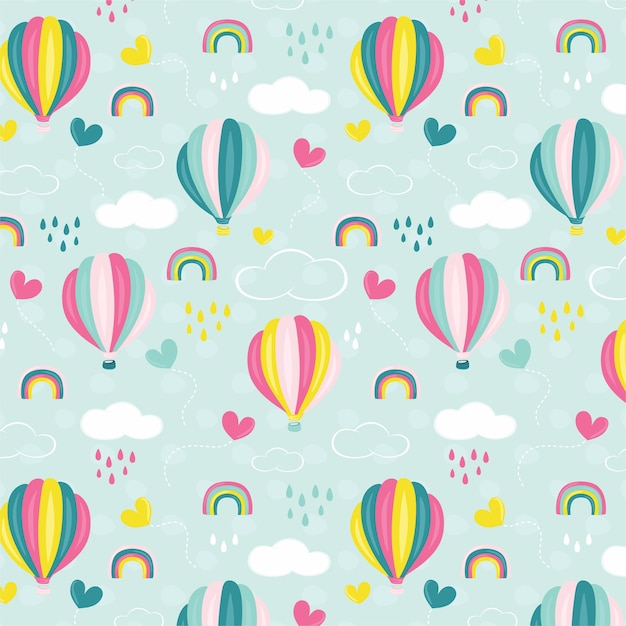 Vector blue hot air ballon pattern