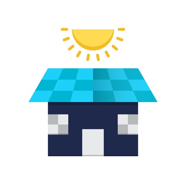 Синий дом с синей крышей и солнцем на нем
