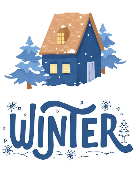 a blue house with the word winter written on it