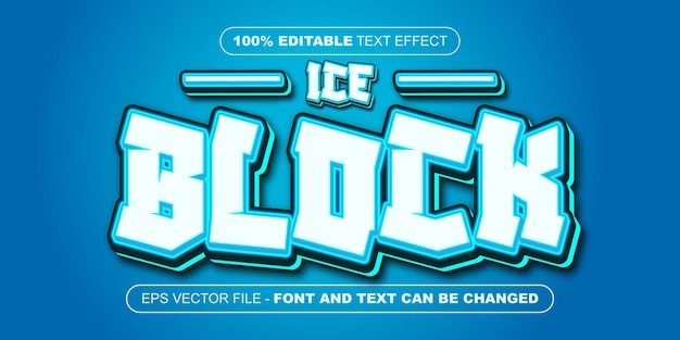 Vettore blocco di ghiaccio blu effetto testo modificabile 3d