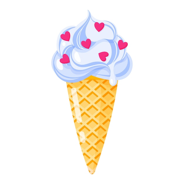 Blue Ice cream cone or sundae with hearts. Summer healthy sweetness