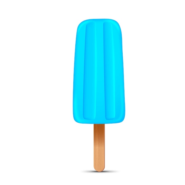 Vector blue ice cream with popsicle stick realistic