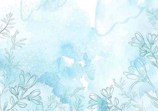 Vector blue iced splash watercolor background with flower vector template