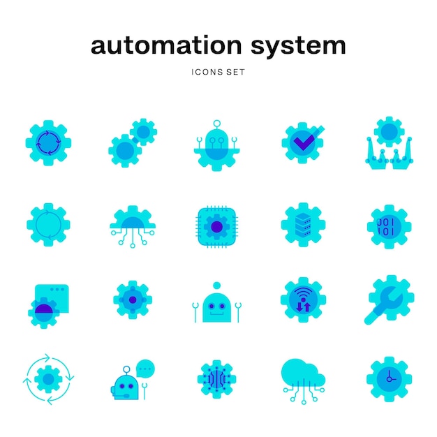 blue icon set of artificial intelligence automation system