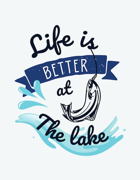 Blue Illustration Hand Lettering Fishing Lifestyle and Hobbies Design