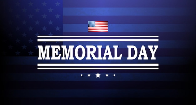 Vector blue illustration with silhouette of flag of america memorial day design element