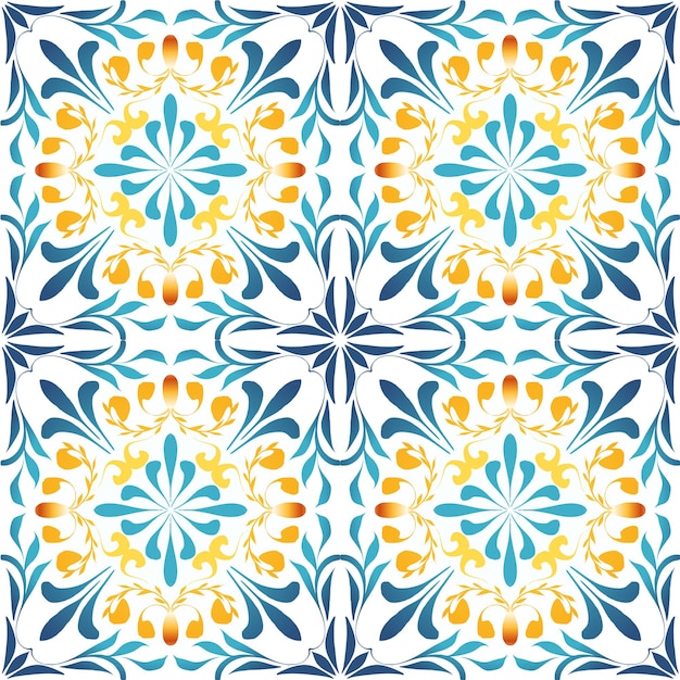 Vettore modello di cuciture blu indigo giallo ornamento vintage marocchino come sfondo mosaico