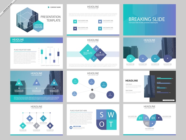 Vettore modelli di presentazione infografica blu