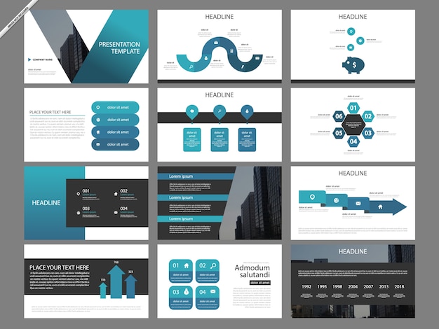 Vettore modelli di presentazione infografica blu