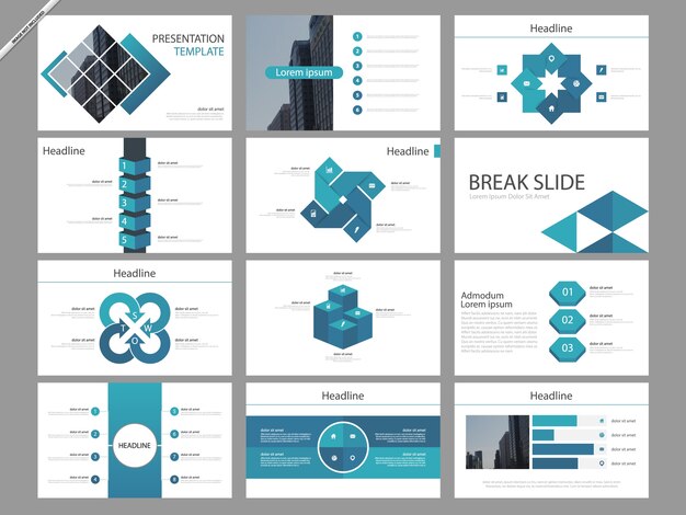 Vettore modelli di presentazione infografica blu