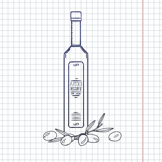 Blue Ink Sketch Olive Oil Bottle