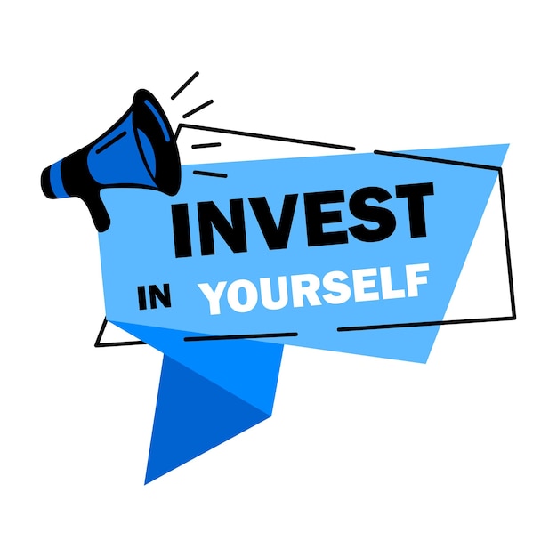Bandiera blu investi in te stesso. modello di sito web blu. concetto di investimento. illustrazione vettoriale.