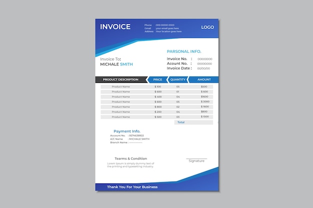 Blue invoice template design