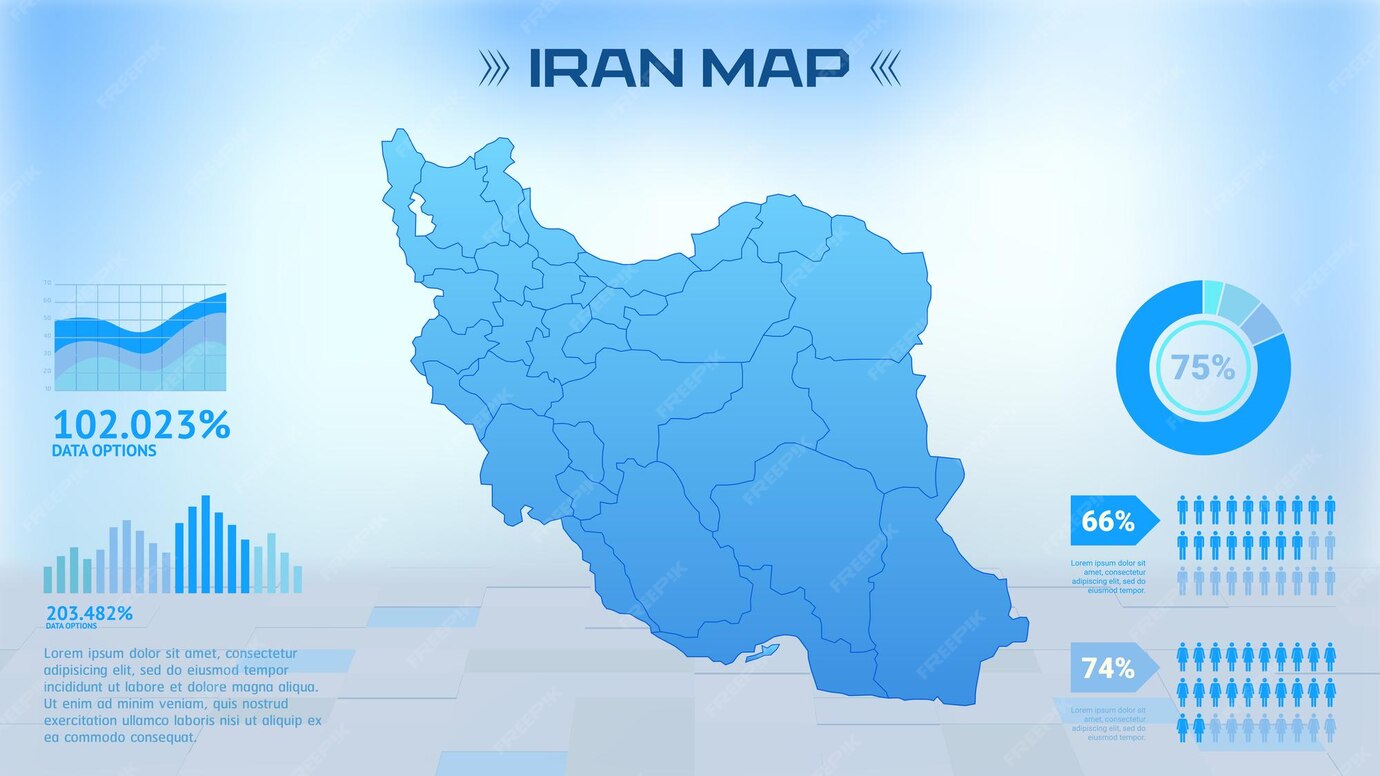 Premium Vector | Blue Iran Map with States Political Iran infographic