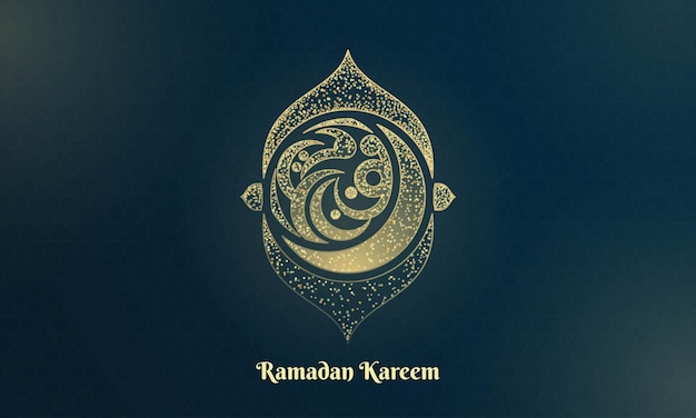 アラビア語のラマダン・カリーム (Ramadan Kareem) を描いた青いイスラム語の背景