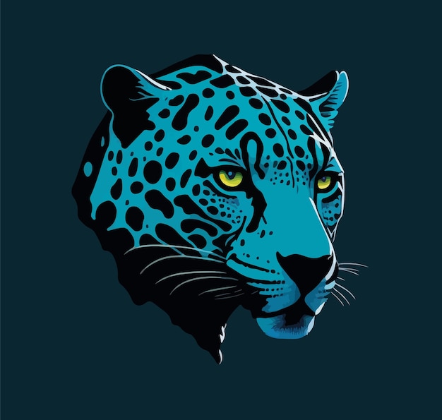 A blue jaguar with a blue face on a dark background.