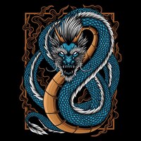 Vector blue japanese dragon design is suitable for t-shirt designs, wallpapers, tattoos and others