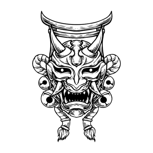 The blue japanese mask line art