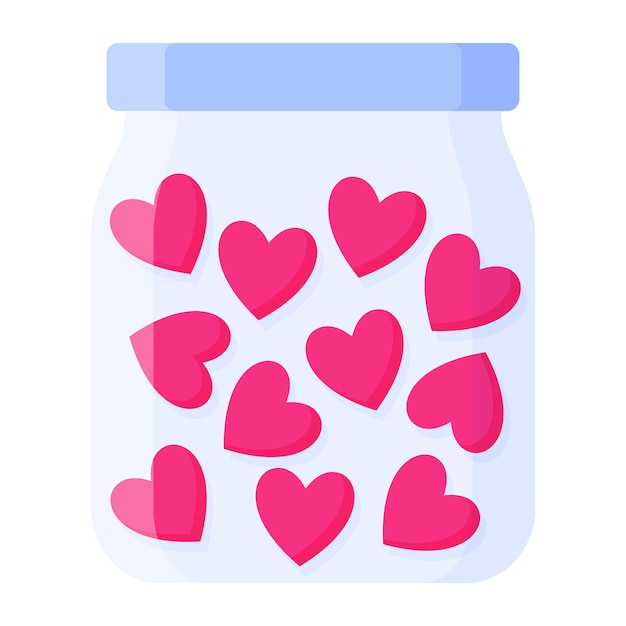 Blue jar with hearts. wedding and valentine day concept. vector cartoon isolated illustration.