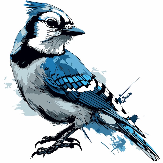 Blue jay bird Hand drawn vector illustration in sketch style