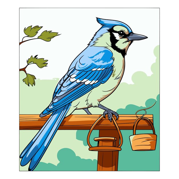 Вектор Голубая птица на ветке в стиле мультфильма