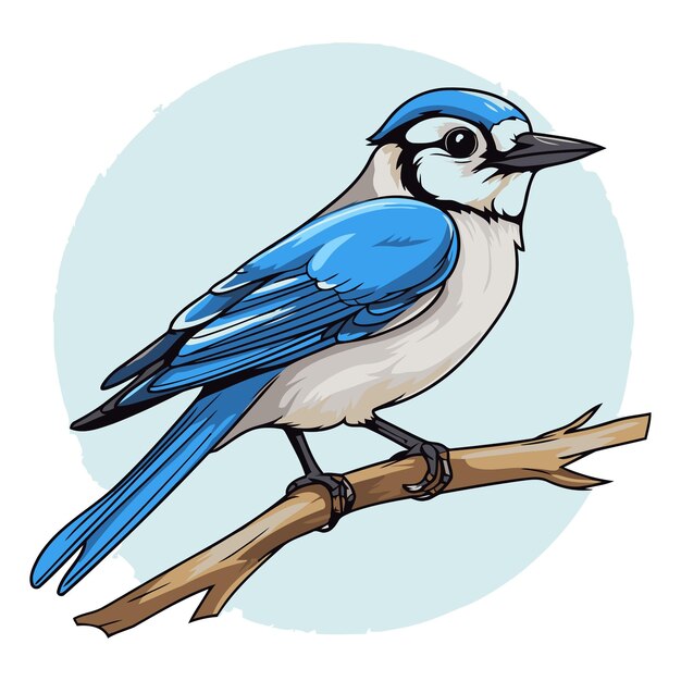 Vector blue jay bird sitting on a tree branch