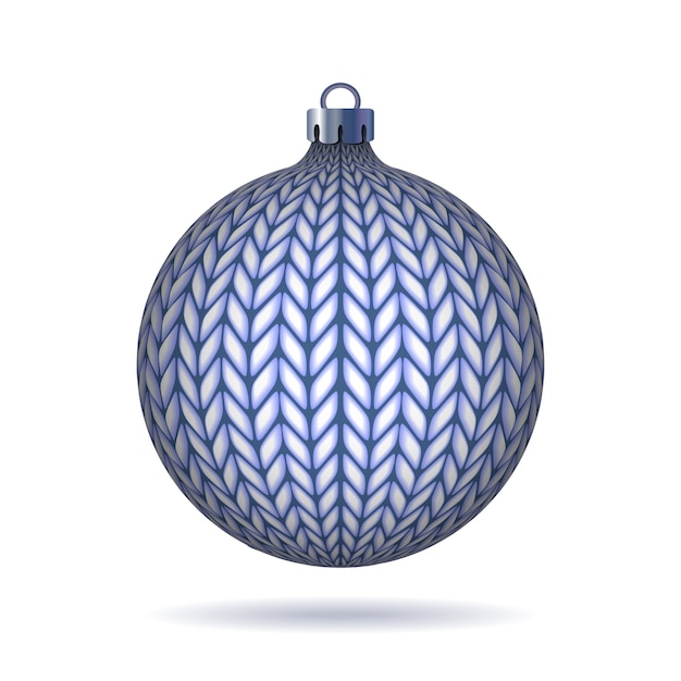 Vector blue knitted christmas ball.  illustration.