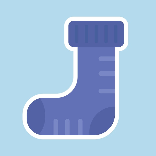 Blue knitted sock. Cartoon style. Vector