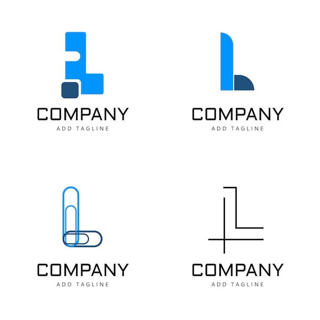 Blue L shaped logo above COMPANY space for tagline below