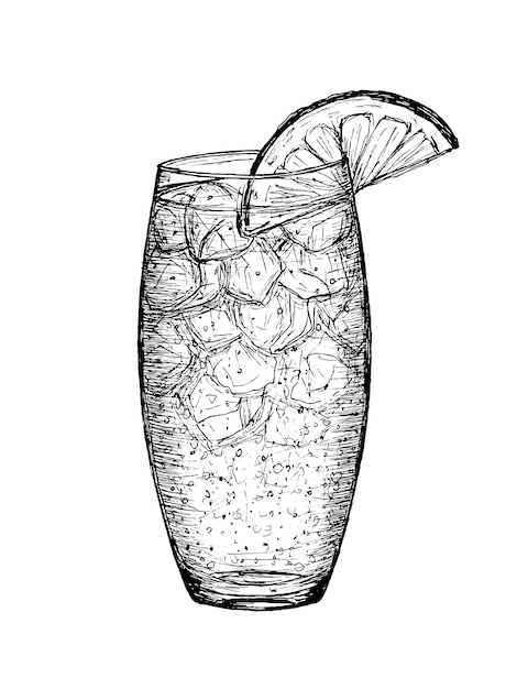 Blue Lagoon Alcoholische cocktail hand getekende vectorillustratie Cocktail schets Gegraveerd glas