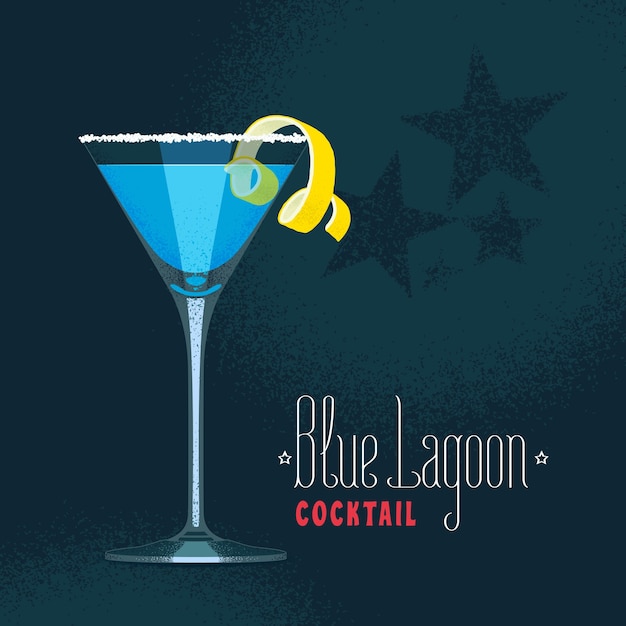 Vector blue lagoon cocktail in martini glass illustration