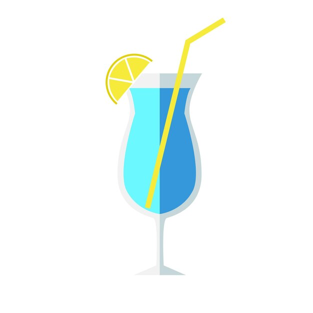 The blue lagoon cocktail. The water in the glass. Flat design.