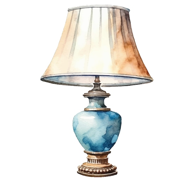 Una lampada blu in acquerello con uno sfondo bianco.