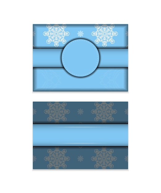 blue leaflet with mandala white ornament prepared for typography.