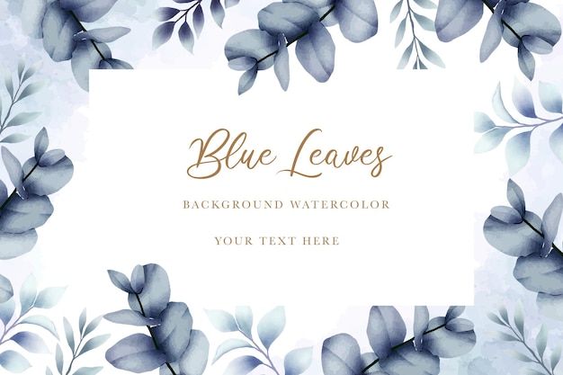 Vettore foglie blu sullo sfondo con acquerello