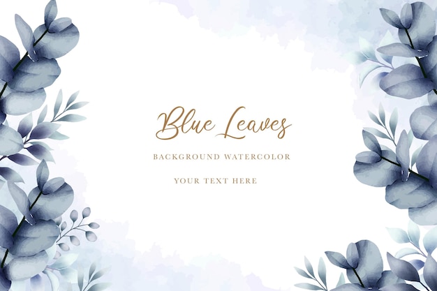 Vector blue leaves background with watercolor