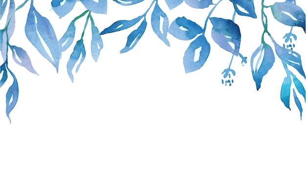 Blue leaves border Watercolor clipart