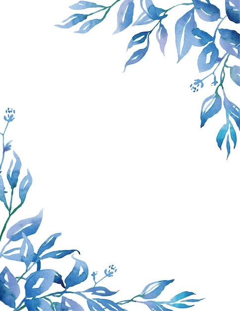 Vector blue leaves frame watercolor clipart