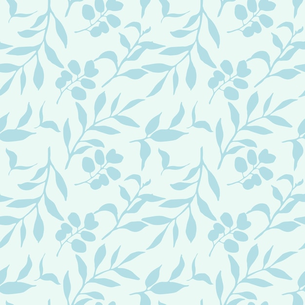 Blue leaves seamless pattern for surface design textile wallpaper Silhouette floral leaves elements vector background